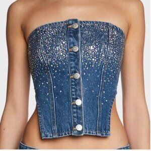 MILK IT Embellished Blue Denim Genie Top (Size 16)